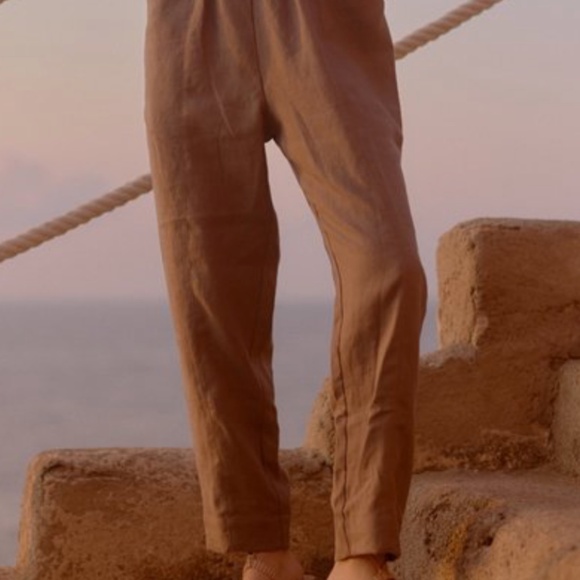 OZMA Utility Heavy Laundered Linen Pant Small in Carob / Tobacco - Picture 5 of 7